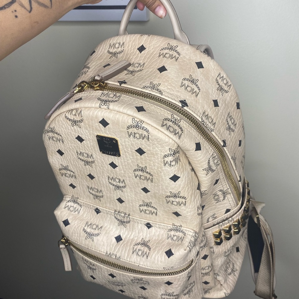 Medium Stark Side Studs Backpack, Cream - good condition